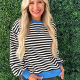 Striped Contrast Trim Crew Neck