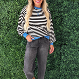 Striped Contrast Trim Crew Neck