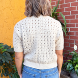 Embroidered Flower Pointelle Short Sleeve Top