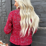 Collarless Jacket w/ Frayed Edges