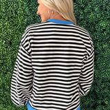 Striped Contrast Trim Crew Neck