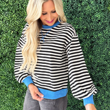 Striped Contrast Trim Crew Neck