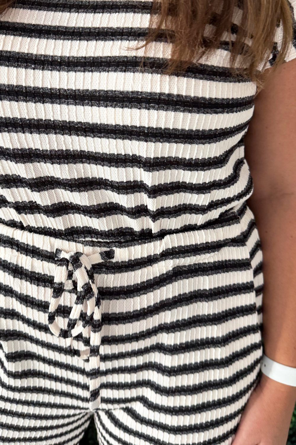 Striped Rib Knit Drawstring Waist Jumpsuit
