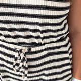 Striped Rib Knit Drawstring Waist Jumpsuit