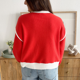Drop Shoulder Trimmed Long Sleeve Top