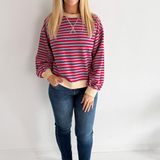 Striped Contrast Trim Crew Neck