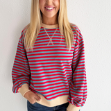 Striped Contrast Trim Crew Neck