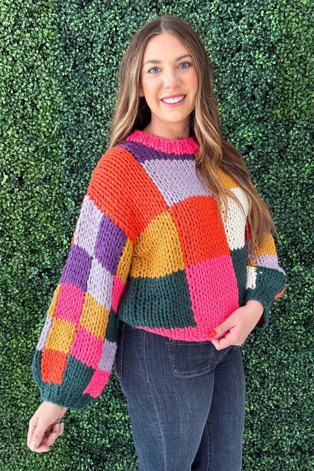 Colorblock Chunky Crochet Sweater