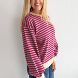 Striped Contrast Trim Crew Neck