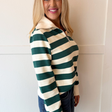 Striped Collared Long Sleeve Quarter Zip Top