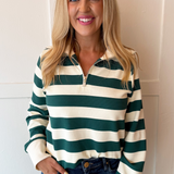 Striped Collared Long Sleeve Quarter Zip Top