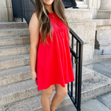 Pintuck Tie Detail Linen Mini Dress