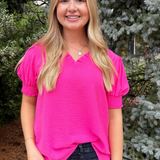 Solid Puffed Short Sleeve Top