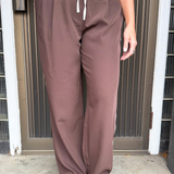 Contrast Waisted Band Wide Leg Pants