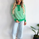 Stripe French Terry Snap Button Pullover
