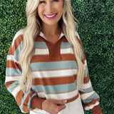V-Neck Striped Long Sleeve Top