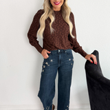 Textured Knit Jacquard Puff Sleeve Top