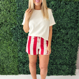 Cotton Striped Shorts with Side Button Detail