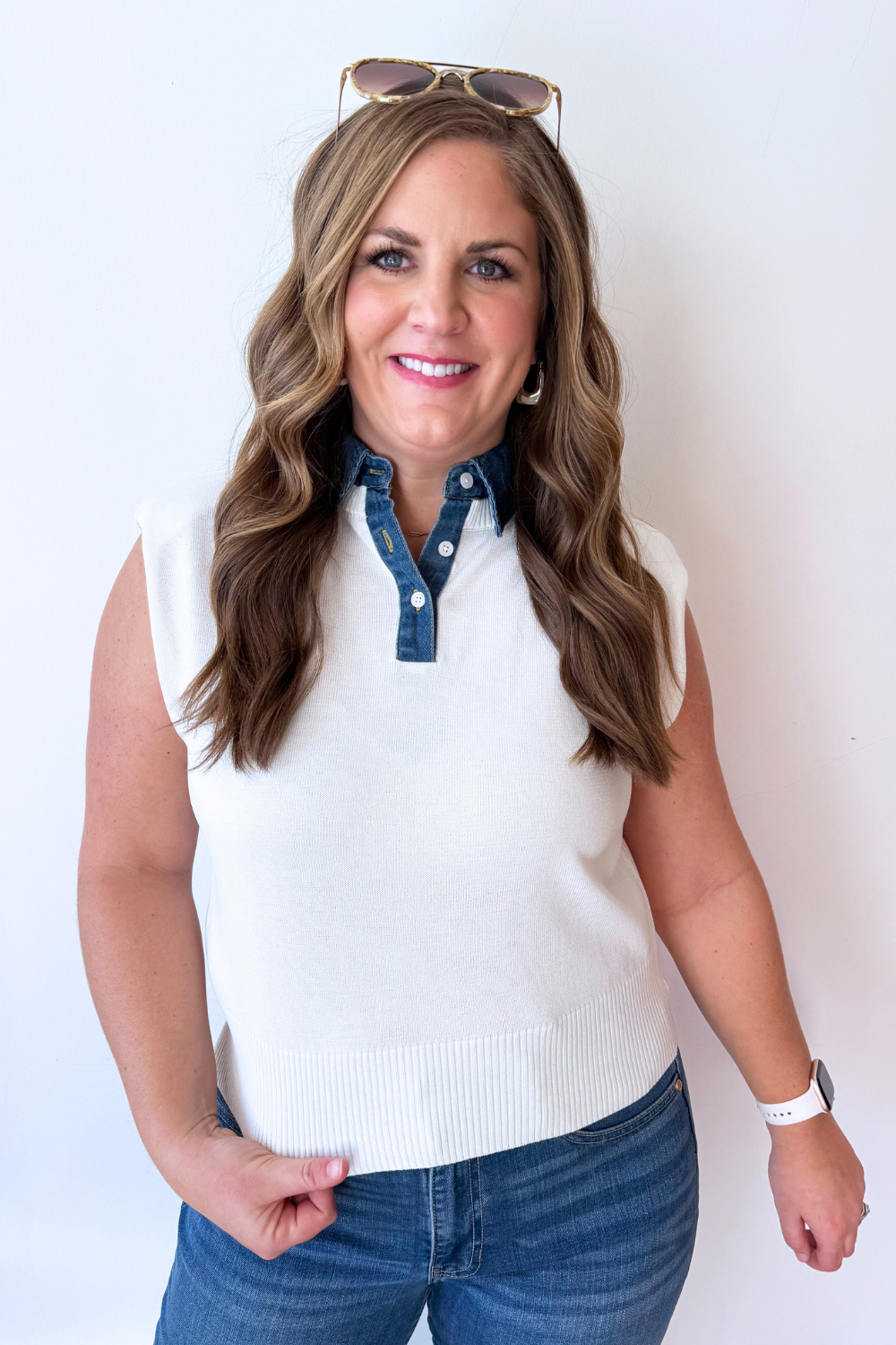 Sleeveless Denim Collar Top