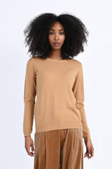 Button Back Solid Crew Sweater