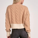 Two Tone V Neck Button Front Sweater