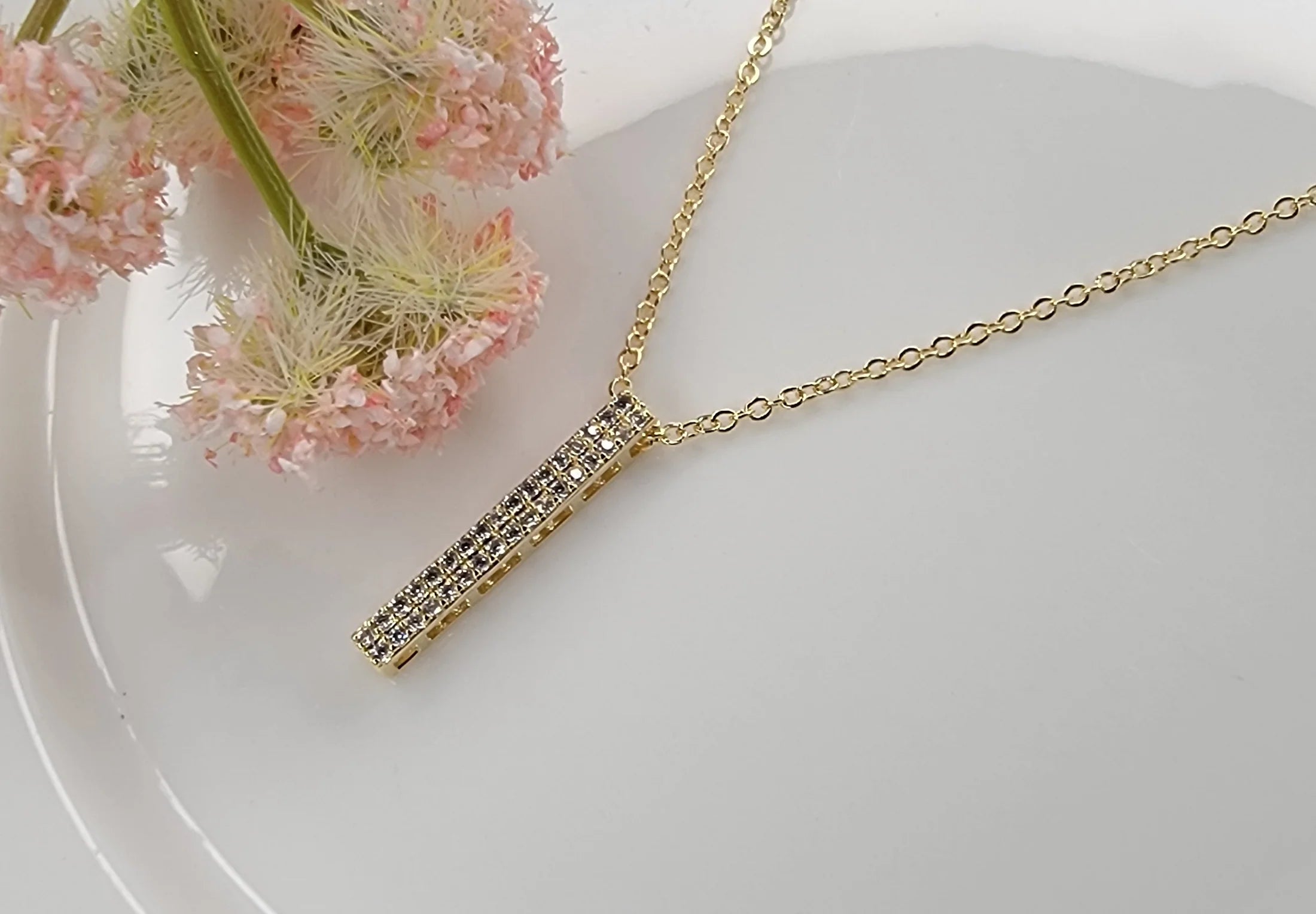 Vertical CZ Bar Pendant Necklace