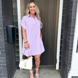Drop Shoulder Button Up Woven Shirt Dress