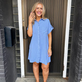 Drop Shoulder Button Up Woven Shirt Dress