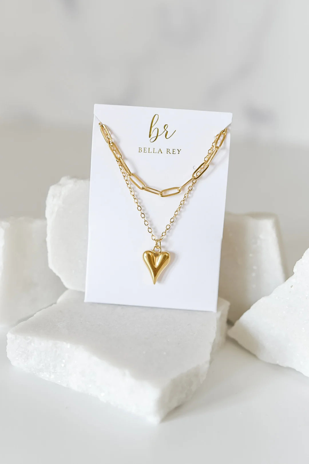 Layered Paperclip Necklace with Heart Charm