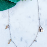 Mini Cross and Key Charm Necklace