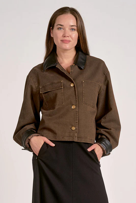 Front Pocket Leather Detail Jacket