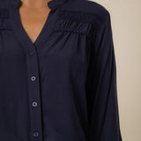 Adrie Long Sleeve Top with Trim and Shirring