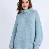Ribbed Trim Cozy Mock Sweater