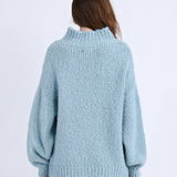 Ribbed Trim Cozy Mock Sweater