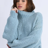 Ribbed Trim Cozy Mock Sweater