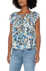 Petal Sleeve Woven Top W/ Neck Ties