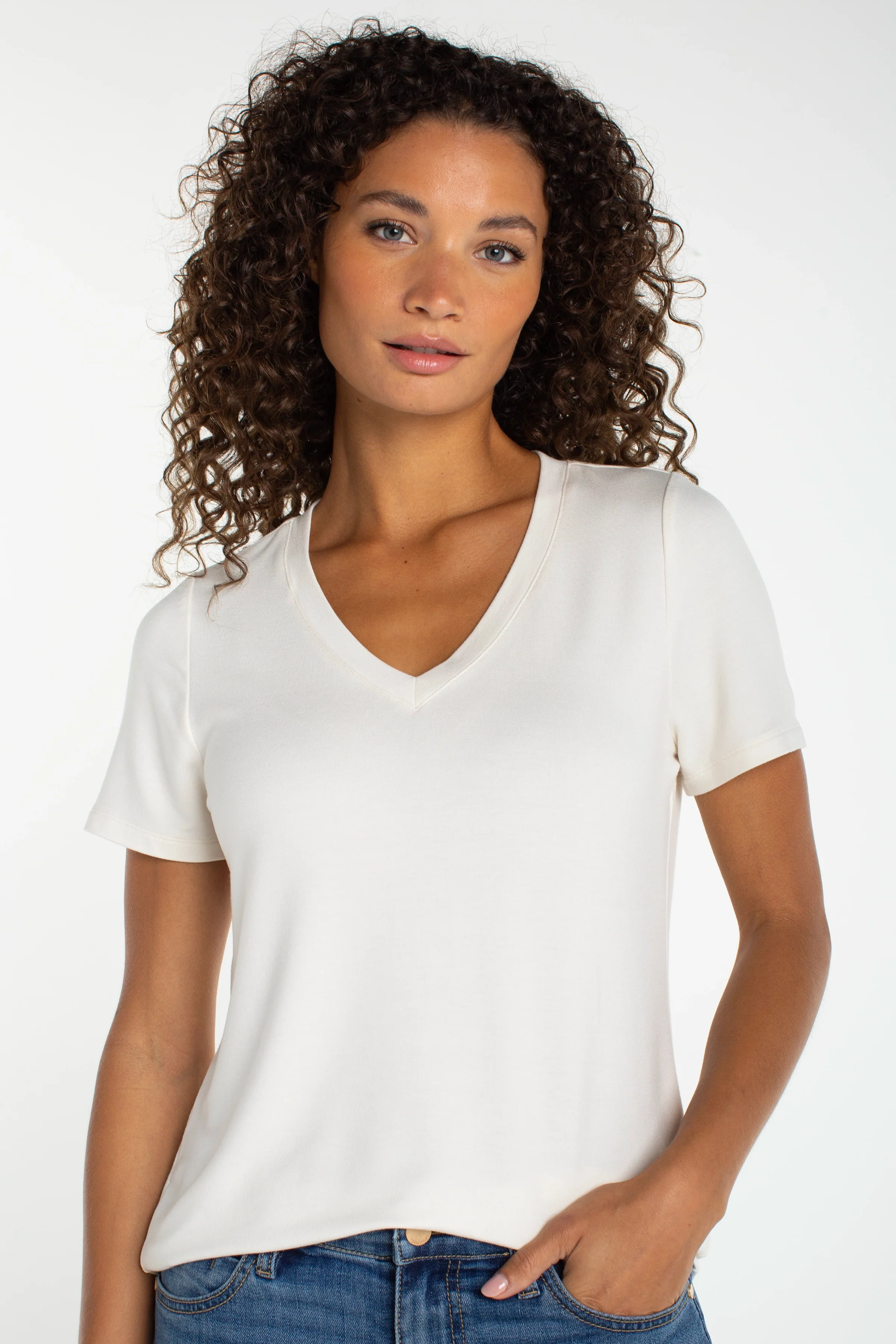 Short Sleeve V-Neck Knit Tee