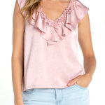Ruffle Front Sleeveless Woven to Knit Top - The 308 Boutique