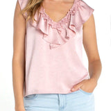 Ruffle Front Sleeveless Woven to Knit Top - The 308 Boutique