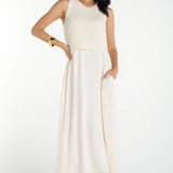 Sleeveless Crew Neck Tie Back Sweater Woven Dress