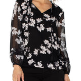 Long Sleeve Popover Shirred Woven Blouse