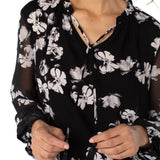 Long Sleeve Popover Shirred Woven Blouse