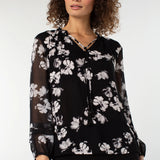 Long Sleeve Popover Shirred Woven Blouse