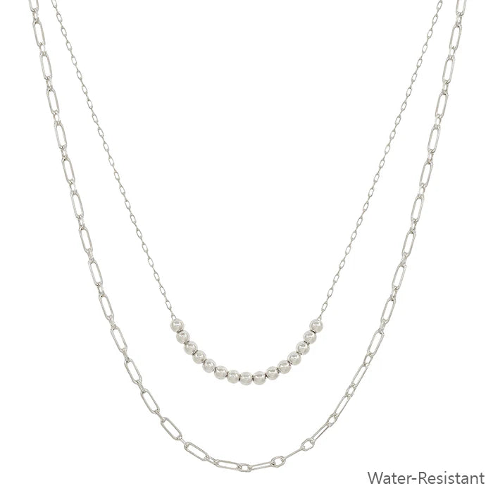 Water Resistant Double Layered Beaded Chain Necklace
