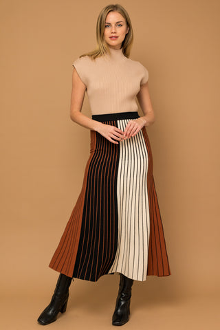 Pleated Knit Colorblock Skirt