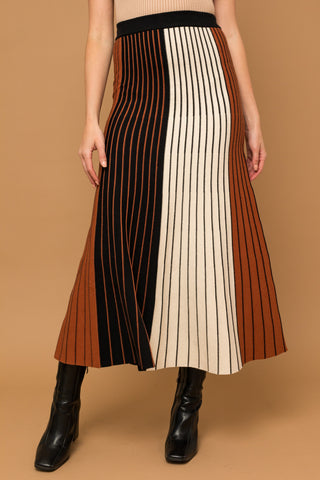 Pleated Knit Colorblock Skirt