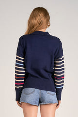 Striped Varsity Colorblock Sleeve Sweater