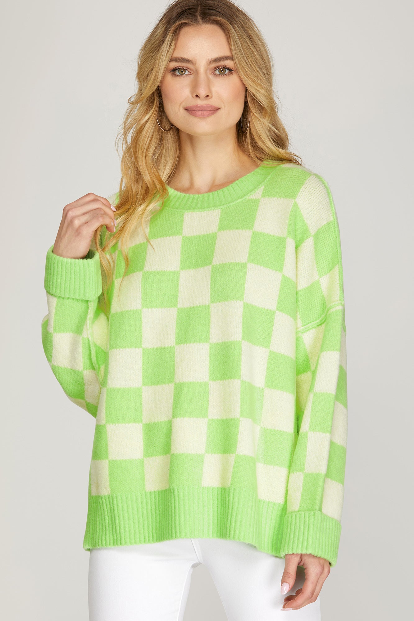 Long Sleeve Checker Board Sweater