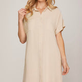 Drop Shoulder Button Up Woven Shirt Dress