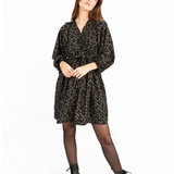 Printed Long Sleeve Tie Waist Dress